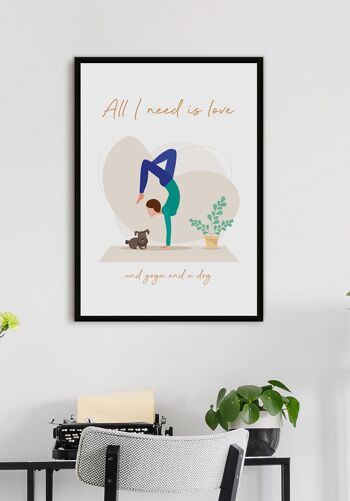 All I need is love' Yoga Poster avec Chien - 40 x 50 cm 4