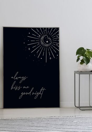 Toujours embrasse-moi bonne nuit' Affiche Typographie Noir - 21 x 30 cm 3