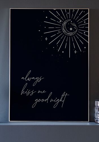 Toujours embrasse-moi bonne nuit' Affiche Typographie Noir - 21 x 30 cm 5