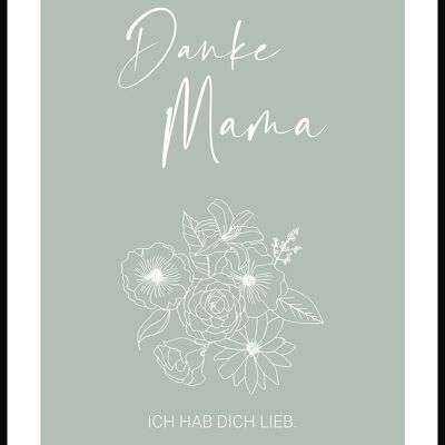 Danke Mama Typografie Poster in mint - 21 x 30 cm