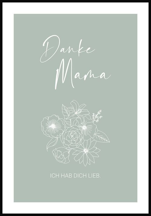 Danke Mama Typografie Poster in mint - 30 x 40 cm