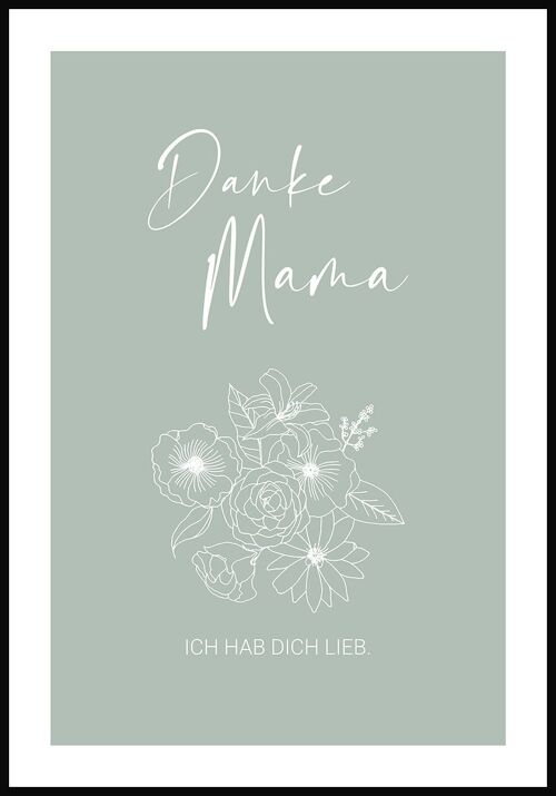 Danke Mama Typografie Poster in mint - 40 x 50 cm