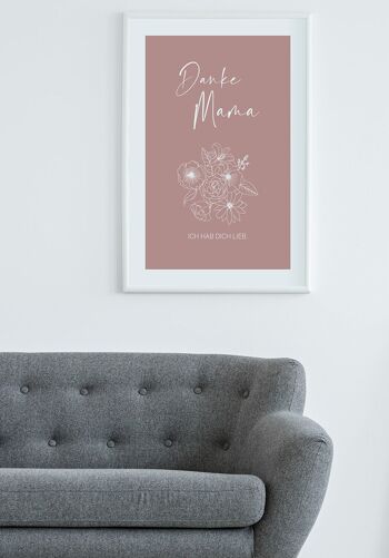 Affiche typographie Merci maman en rose - 21 x 30 cm 3