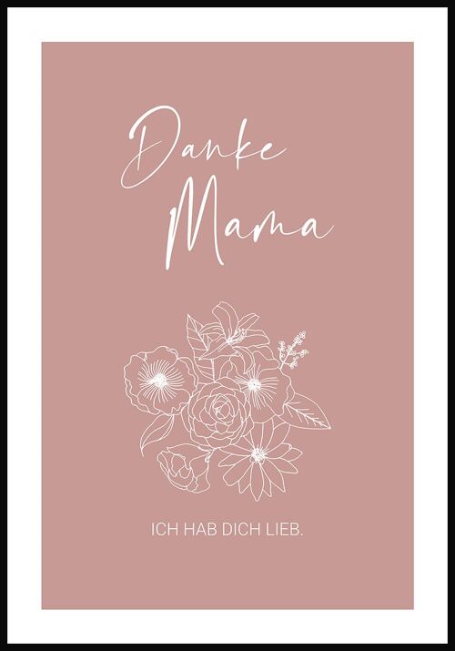 Danke Mama Typografie Poster in rosé - 30 x 40 cm