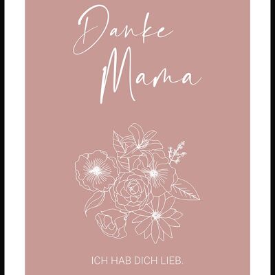 Affiche typographie Merci maman en rose - 30 x 40 cm