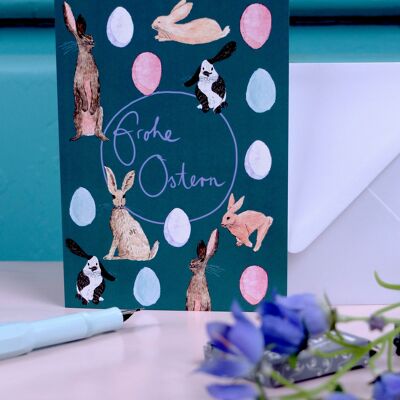 Greeting card A6 Easter bunnies