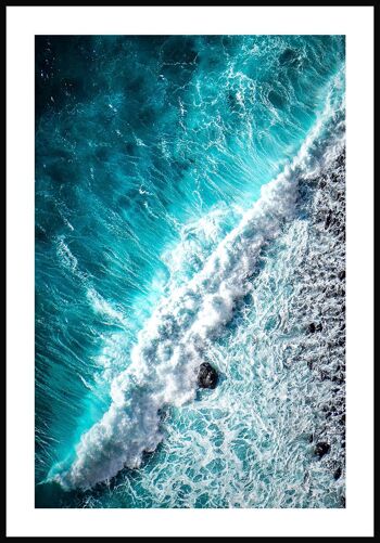 Affiche mer turquoise avec vagues - 21 x 30 cm 1