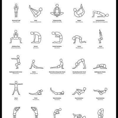 Affiche exercices de yoga avec illustrations - 30 x 40 cm