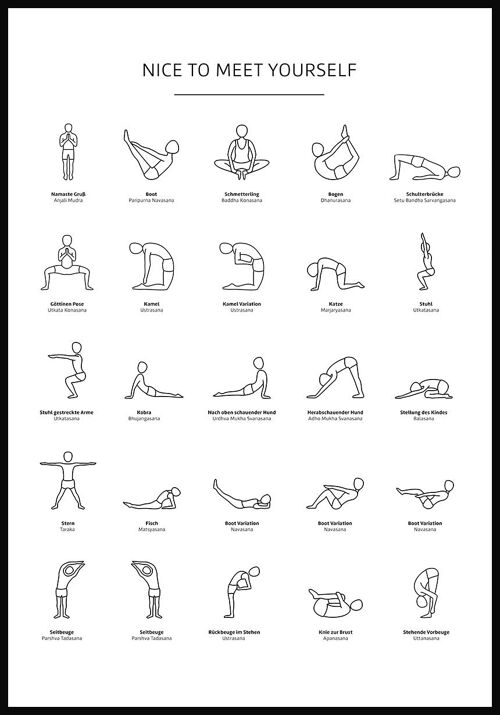 Poster Yoga Übungen mit Illustrationen - 40 x 50 cm