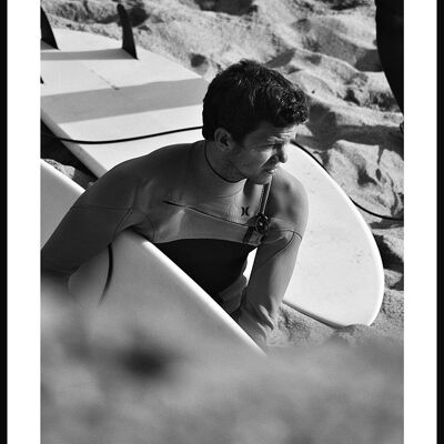 Póster de fotografía surfista en blanco y negro - 50 x 70 cm