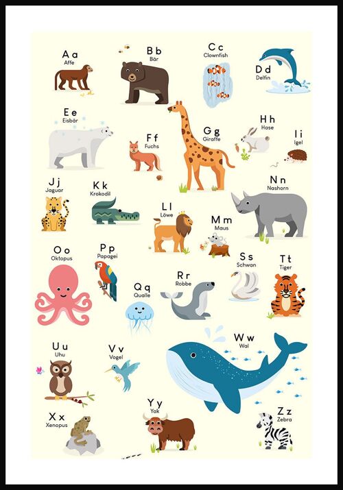 ABC Poster für Kinder mit Tieren - 30 x 40 cm