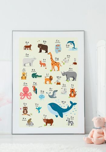 Affiche ABC pour enfants avec animaux - 30 x 40 cm 4