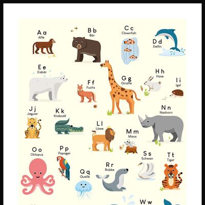ABC Poster für Kinder mit Tieren - 40 x 50 cm