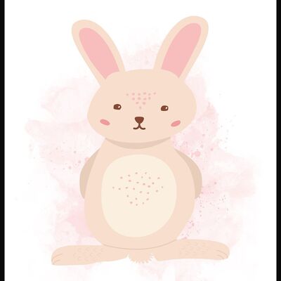 Affiche enfant illustration lapin sur fond rose - 21 x 30 cm
