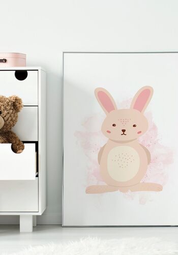 Affiche enfant illustration lapin sur fond rose - 21 x 30 cm 3