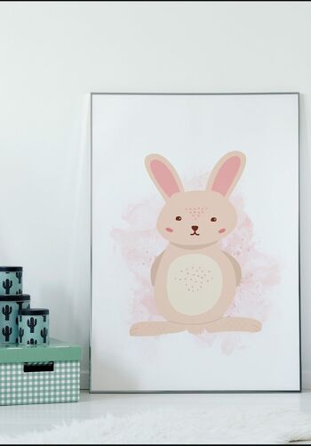 Affiche enfant illustration lapin sur fond rose - 21 x 30 cm 4