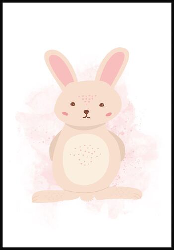Affiche enfant illustration lapin sur fond rose - 40 x 50 cm 1