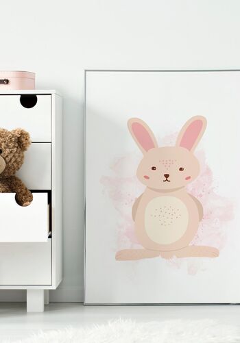 Affiche enfant illustration lapin sur fond rose - 40 x 50 cm 3