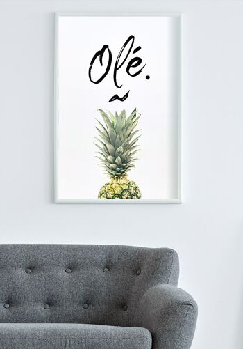 Affiche Ananas avec le lettrage Olé sur fond blanc - 21 x 30 cm 5