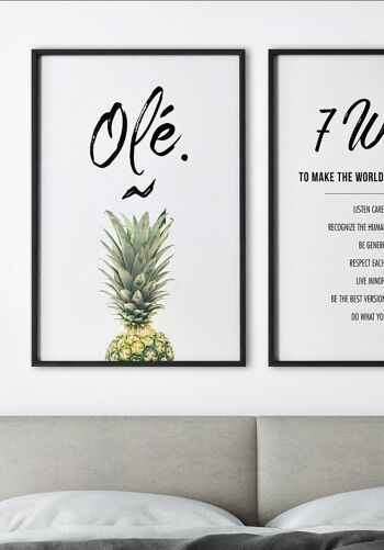 Affiche Ananas avec le lettrage Olé sur fond blanc - 70 x 100 cm 2