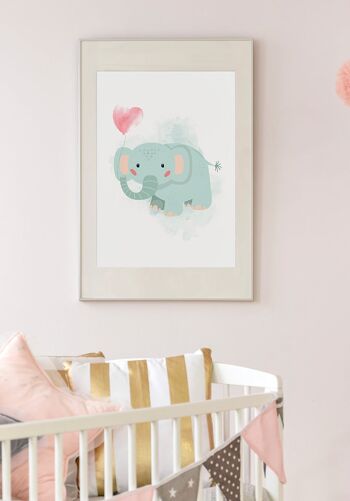 Affiche pour enfants illustration éléphant avec ballon coeur - 21 x 30 cm 5