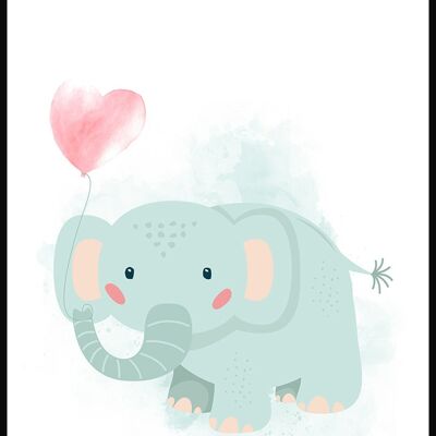 Kinderposter Illustration Elefant mit Herzballon - 50 x 70 cm