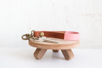 Porte-clés en cuir color-block Marron rose 1