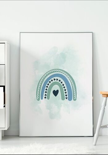 Poster enfant arc-en-ciel coloré sur fond menthe-turquoise - 30 x 40 cm 2