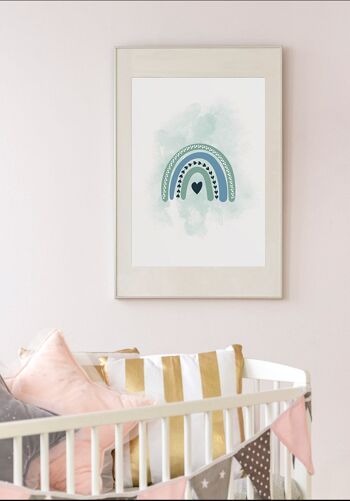 Poster enfant arc-en-ciel coloré sur fond menthe-turquoise - 30 x 40 cm 3