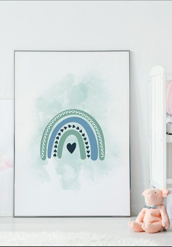 Poster enfant arc-en-ciel coloré sur fond menthe-turquoise - 30 x 40 cm 5