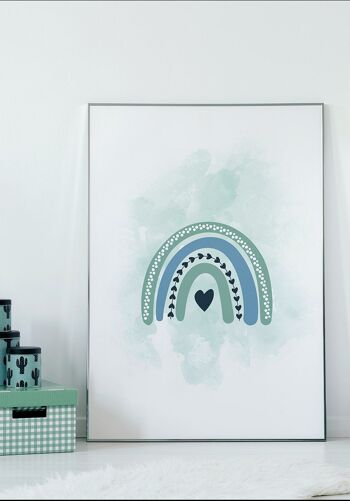 Poster enfant arc-en-ciel coloré sur fond menthe-turquoise - 50 x 70 cm 4