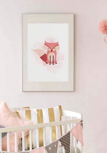 Affiche enfant renard fond rose pastel - 21 x 30 cm 2