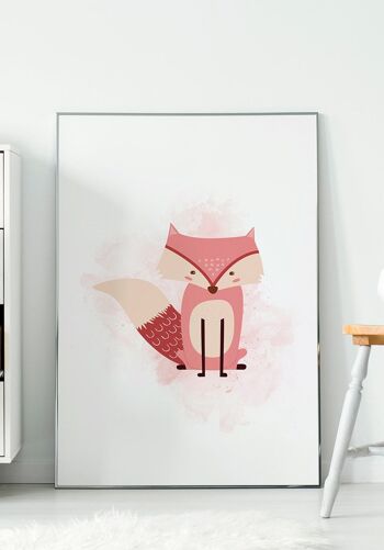 Affiche enfant renard fond rose pastel - 21 x 30 cm 3