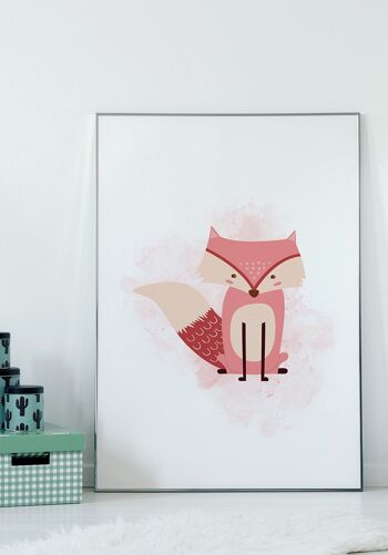 Affiche enfant renard fond rose pastel - 21 x 30 cm 4