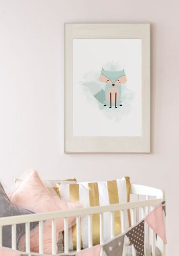 Affiche enfant renard fond turquoise pastel - 30 x 40 cm 3