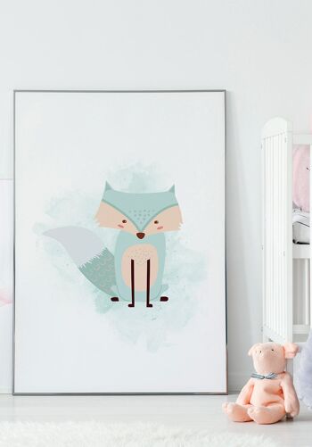 Affiche enfant renard fond turquoise pastel - 30 x 40 cm 5