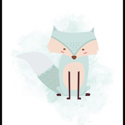 Affiche enfant renard fond turquoise pastel - 50 x 70 cm