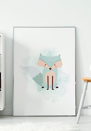 Affiche enfant renard fond turquoise pastel - 70 x 100 cm 4