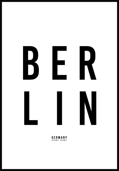 Berlin Typografie Poster auf weißem Hintergrund - 30 x 40 cm