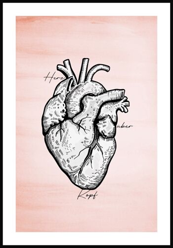 Illustration coeur sur fond rouge pastel - 21 x 30 cm 1