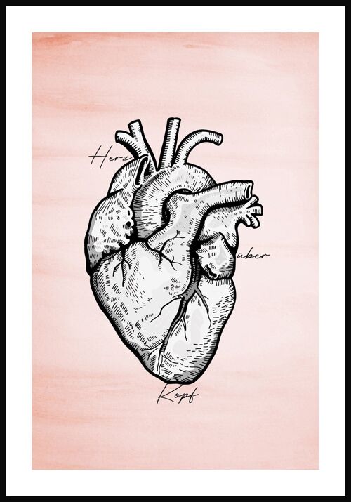 Herz Illustration auf pastell-rotem Hintergrund - 30 x 40 cm