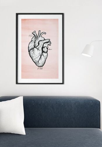 Illustration coeur sur fond rouge pastel - 30 x 40 cm 3