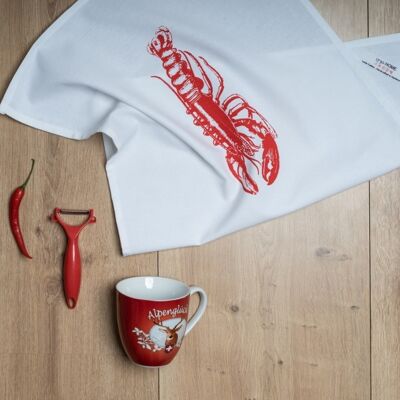 White tea towel, VINTAGE HUMMER, red