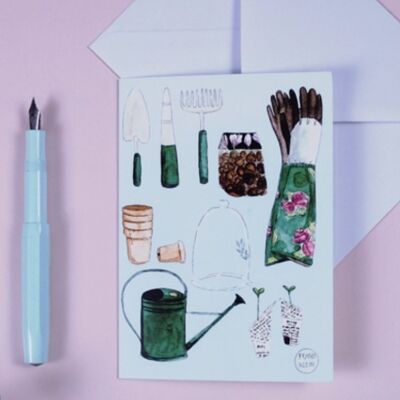 Greeting card A6 garden tools