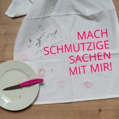 Geschirrtuch weiss, MACH SCHMUTZIGE SACHEN MIT MIR, neon pink