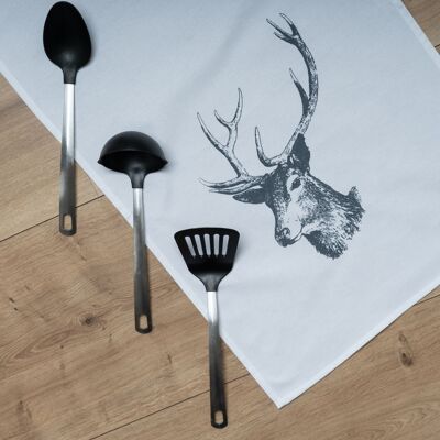 Torchon blanc, cerf en gris