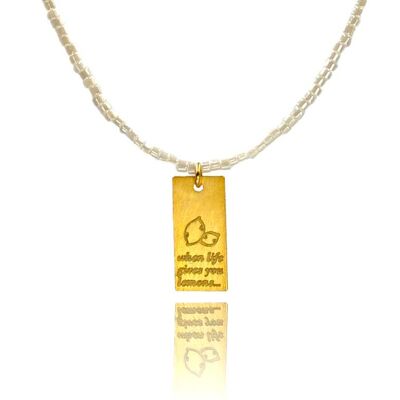 Hellgraue transparente Miyuki-Halskette „Wenn das Leben dir Zitronen gibt…“.
