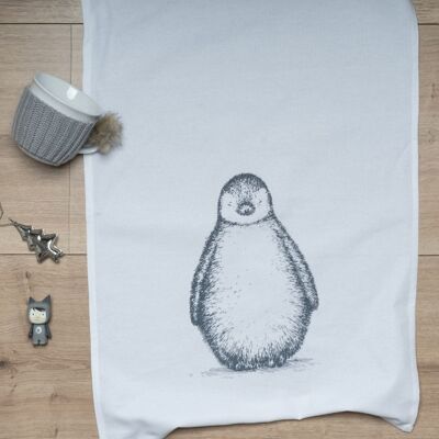 White tea towel, PENGUIN, dark gray