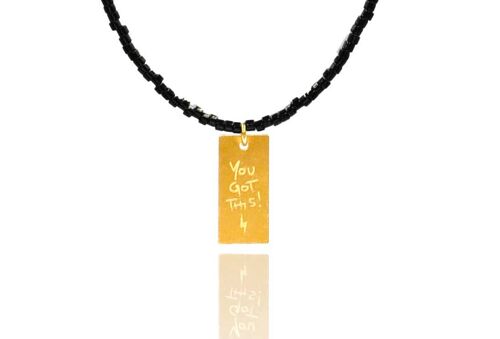 Black Miyuki 'You got this' Necklace