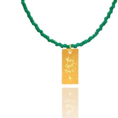 Green Miyuki 'You got this' Necklace